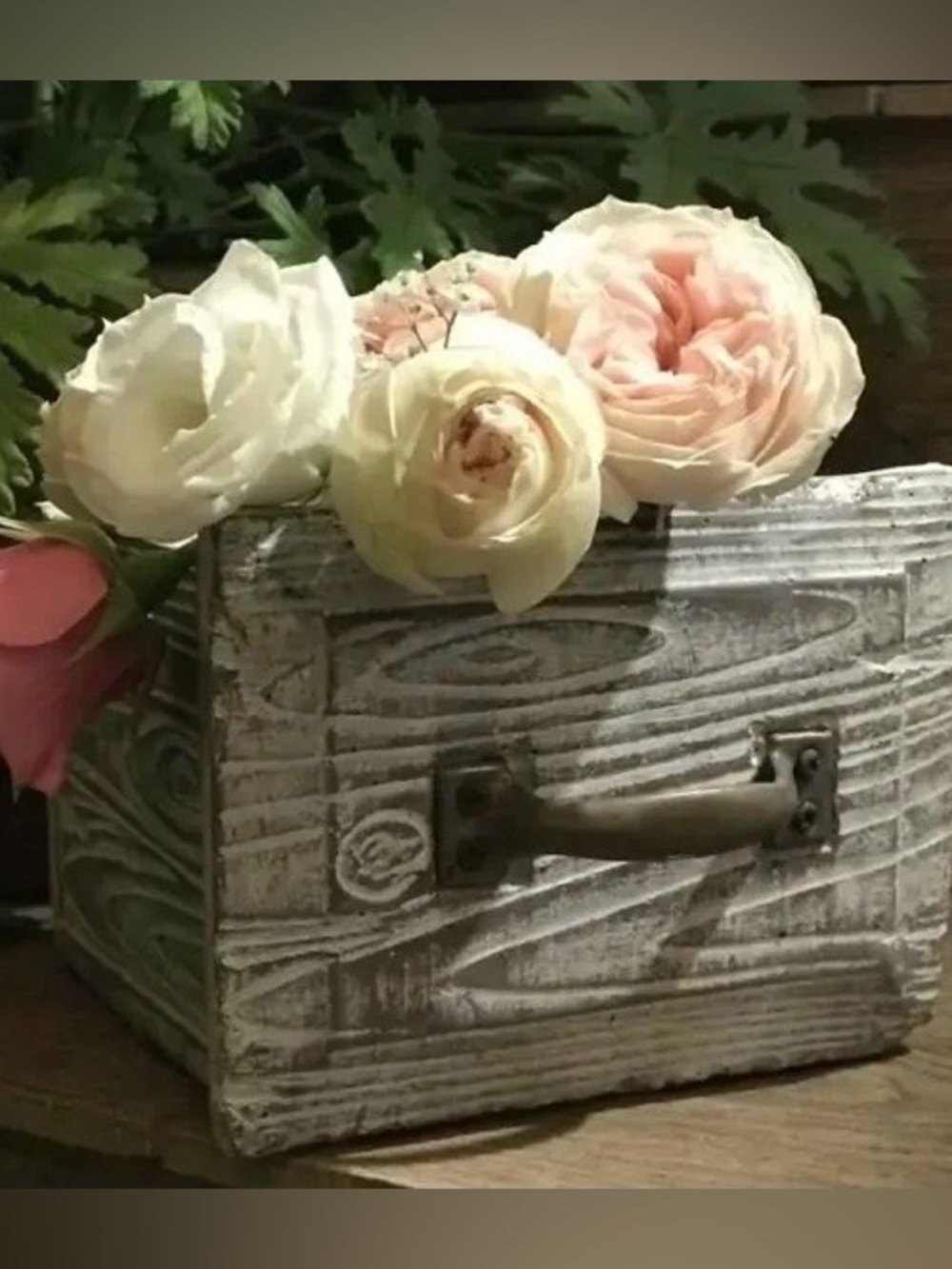 Ceramic Rustic Wood-look 5” Square Drawer Decorative Planter